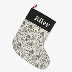 feestdag voor zwarte en ivoren Ornamenten Grote Kerstsok