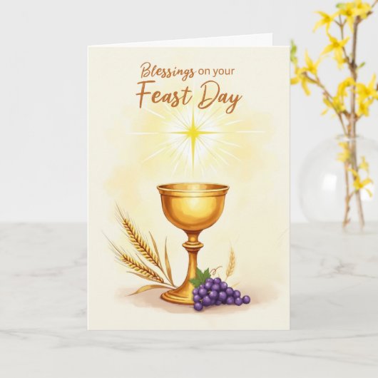 Feestdag Zegeningen Eucharistische Kelk Tarwe Kaart (Gele Bloem)