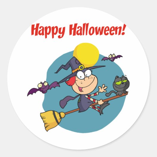 Feestdagen begroeten met halloween kleine heks ronde sticker (Voorkant)