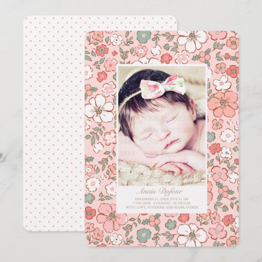 Feestdagen Bloemen Geboorte Aankondiging Fotosjabl (Voorkant / Achterkant)