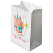 Feestdagen Cute Pig Medium Cadeauzakje (Achterkant Gekanteld)