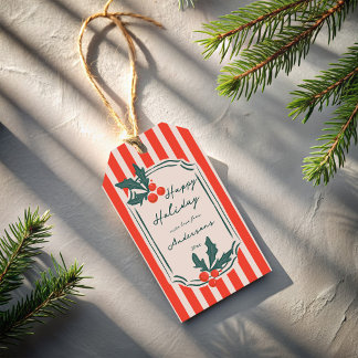 Feestdagen Kerst rood vintage retro strepen  Cadeaulabel