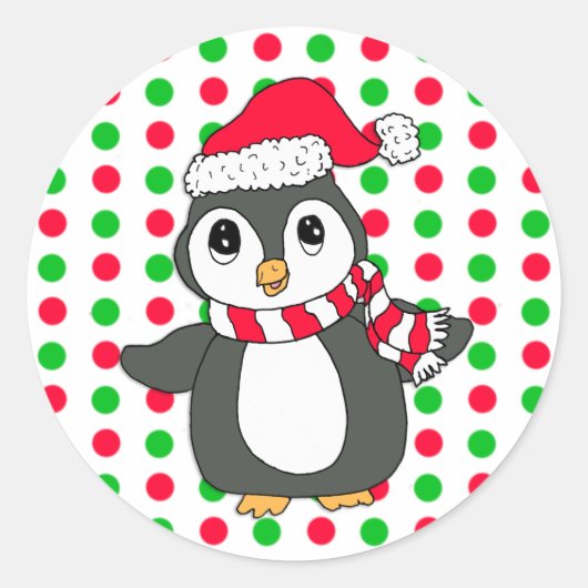 Feestdagen met kerstpinguïn ronde sticker (Voorkant)