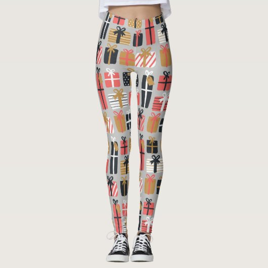 Feestdagen met kerstroze zwarte cadeaus leggings (Voorkant)