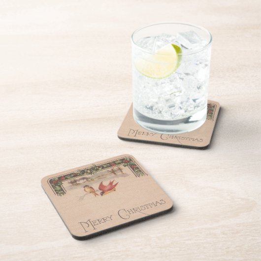 feestdagen met vrolijk kerstfeest drankjes onderzetter (Rechterzijde)