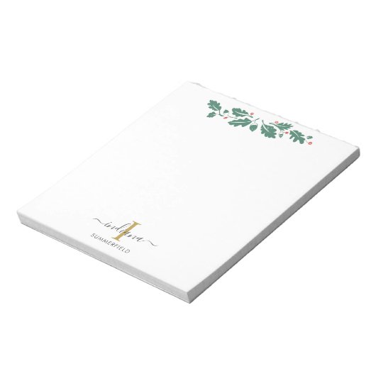 Feestdagen Monogram Scriptnaam Botanisch Notitieblok (Gedraaid)