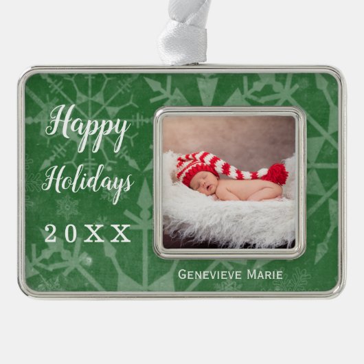 Feestdagen Snowflake Keepomwille Jaar Foto Verzilverd Kader Ornament (Voorkant)