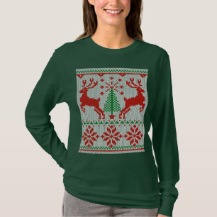 Feestdagen White Knit Style Sweater Deer T-shirt