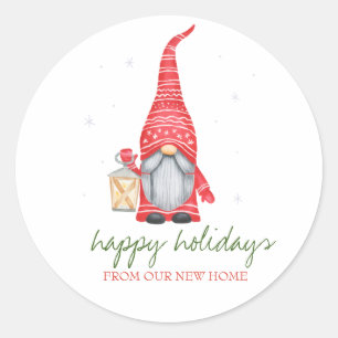 Feestdagen Wij Zijn Verhuisd, Schattige Gnome  Ronde Sticker