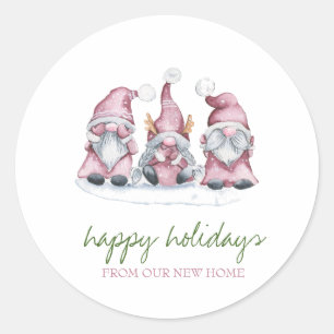 Feestdagen Wij Zijn Verhuisd, Schattige Roze Gnome Ronde Sticker