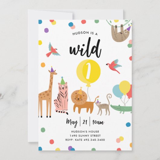 Feestdier 1e Verjaardag uitnodiging (Voorkant)