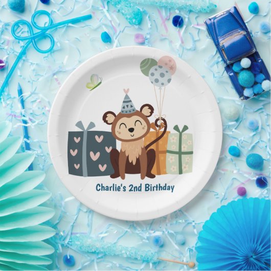 Feestdier, Aap met geschenken en ballon Papieren Bordje (Feest)