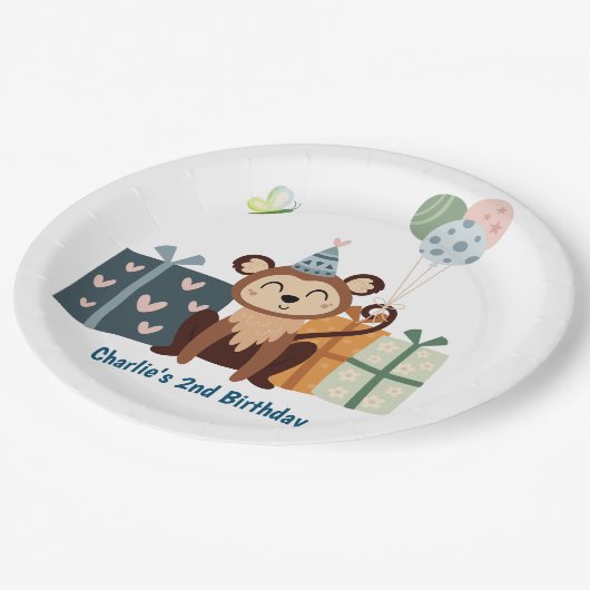 Feestdier, Aap met geschenken en ballon Papieren Bordje (Gekanteld)
