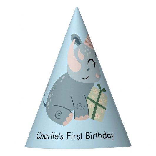 Feestdier neushoorn met geschenken, Verjaardag Feesthoedjes (Voorkant)