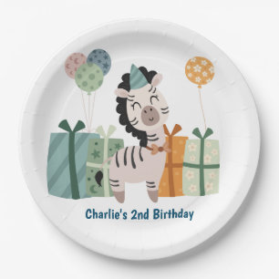 Feestdier, Zebra met geschenken en ballon Papieren Bordje