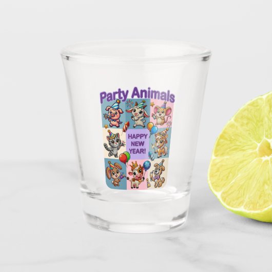 Feestdieren "Gelukkig Nieuwjaar" Shot Glas (Voorkant)