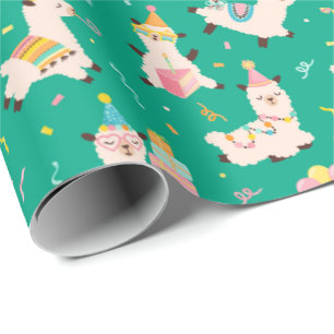 Feestdieren Lama Verjaardagsfeest Groen Cadeaupapier