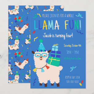 Feestdieren Lama Verjaardagsjongens Blauw Kaart