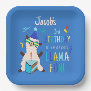 Feestdieren Lama Verjaardagsjongens Blauw Papieren Bordje