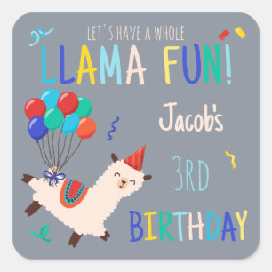 Feestdieren Lama Verjaardagsjongens Grijs Vierkante Sticker