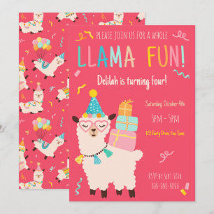 Feestdieren Lama Verjaardagsmeisjes Roze Kaart