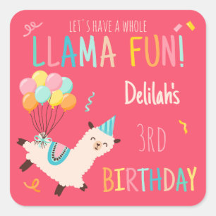 Feestdieren Lama Verjaardagsmeisjes Roze Vierkante Sticker