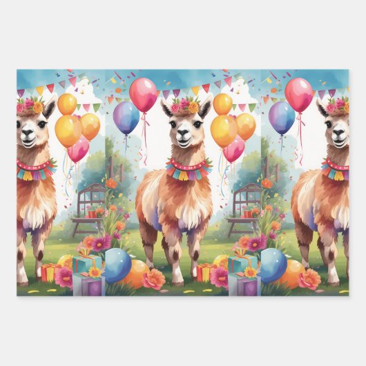 Feestdieren: Llamas v1 | Inpakpapier Vel (Voorkant 3)