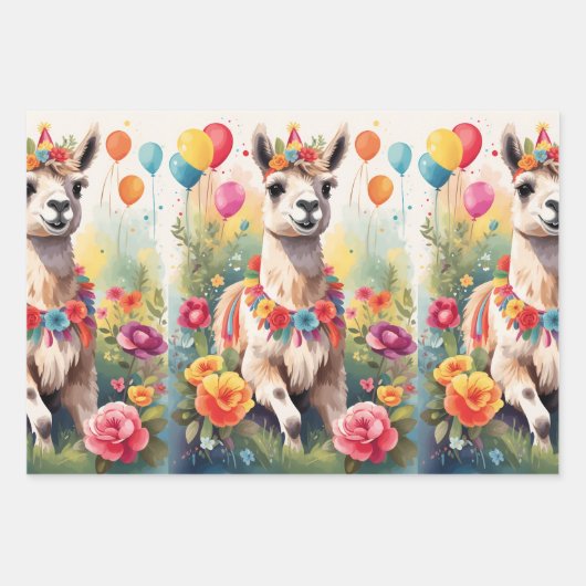Feestdieren: Llamas v1 | Inpakpapier Vel (Voorkant 2)