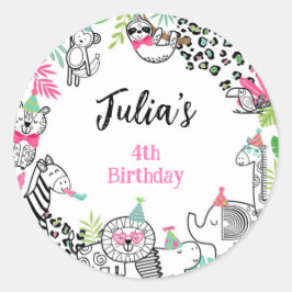 Feestdieren, Oerwoud Safari Ronde Sticker