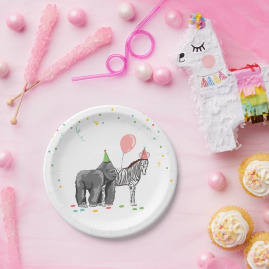 Feestdieren Safari Zoo Party Girl Wild Birthday Papieren Bordje (Feest)