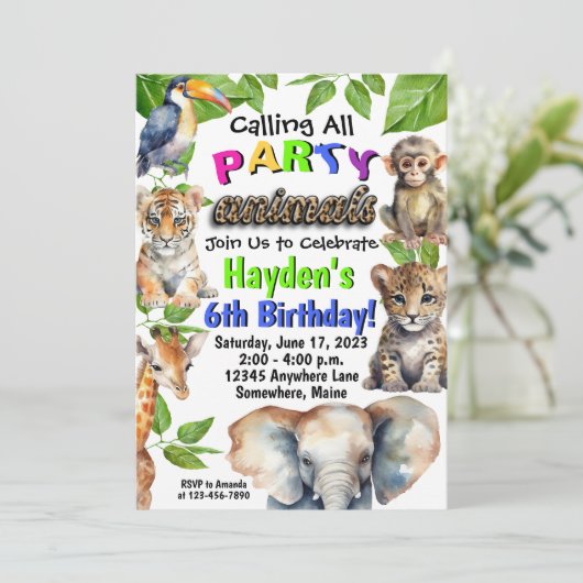 Feestdieren Zoo Aap Verjaardag Uitnodigingen (Staand voorkant)