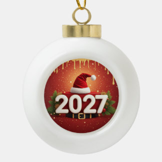 Feestelijk 2027 Nieuwjaarsontwerp | Rood Goud Kers Keramische Bal Ornament