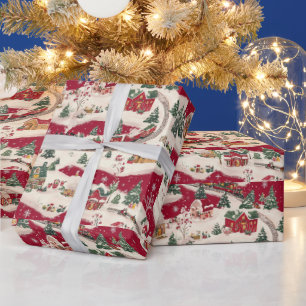 Feestelijk betegeld kersttreinpatroon cadeaupapier