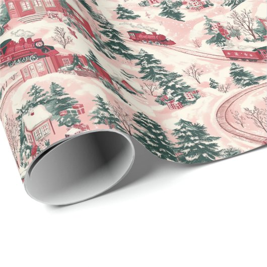Feestelijk betegeld kersttreinpatroon cadeaupapier (Rol Hoek)