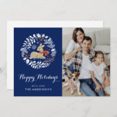 Feestelijk Blauw Kerstmis Rendier Feestdagenkaart (Voorkant / Achterkant)