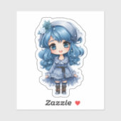 Feestelijk blauw personage dat kerstvreugde verspr sticker (Vel)