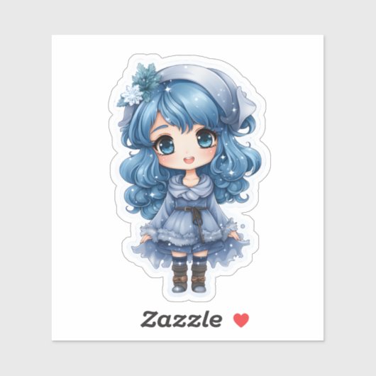 Feestelijk blauw personage dat kerstvreugde verspr sticker (Vel)