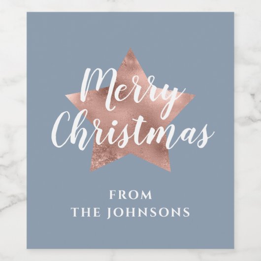 Feestelijk Blauw Vrolijk Kerstfeest Wijn Etiket (Enkel label)