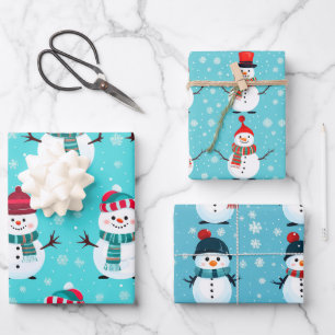 Feestelijk Blauw Winter Wonderland Sneeuwmannen Ke Inpakpapier Vel