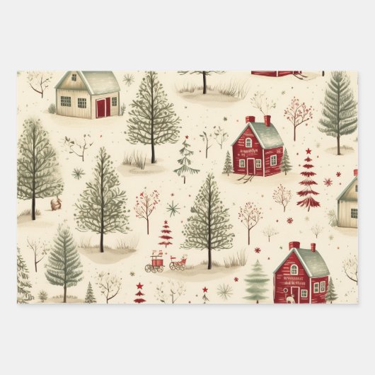 feestelijk boompatroon inpakpapier vel (Voorkant)