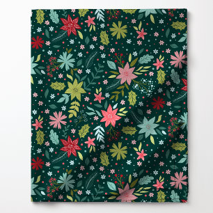 Feestelijk botanisch kerstgroen bloempatroon stof