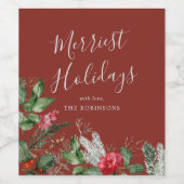 Feestelijk Bourgondisch Kerstbotanisch gebladerte Wijn Etiket (Enkel label)