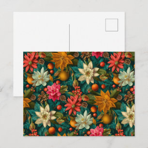 Feestelijk citrus- en winterbloemen kerstpatroon briefkaart