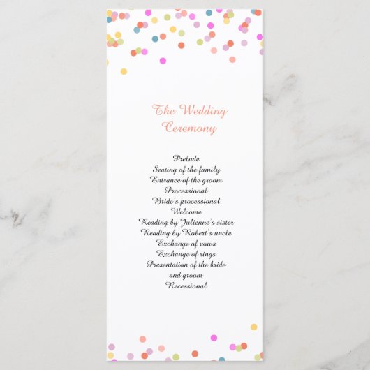 Feestelijk Confetti bruiloft ceremonie programma (Achterkant)