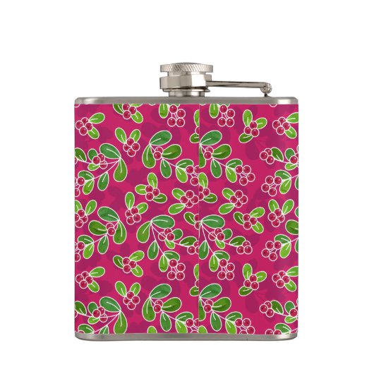 Feestelijk Cranberry Fruit Pattern, Fuchsia Heupfles (Achterkant)