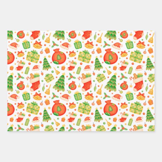 feestelijk en kleurrijk kerstpatroon inpakpapier vel (Voorkant)