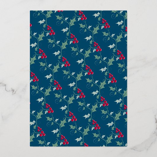 Feestelijk Feest blauwe rode bessen Kerstdiner Folie Uitnodiging (Achterkant)