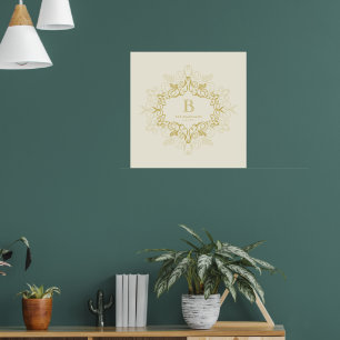 Feestelijk gebladerte Art Deco Lijst Monogram Vaka Poster