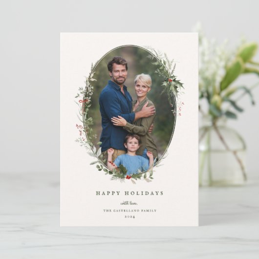 Feestelijk gebladerte Lijst Flat Holiday Photo Car Feestdagenkaart (Staand voorkant)