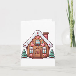 Feestelijk gemberbroodhuis met harten feestdagen kaart